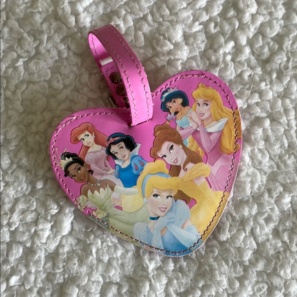 Disney Princess Heart-Shaped Bag Tag with Pink and Yellow Accents